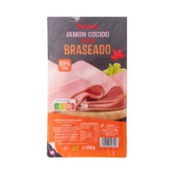 AUCHAN Jamón cocido braseado extra, sin lactosa, cortado en lonchas 250 g. Producto Alcampo