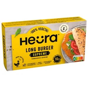 HEÜRA Long burger vegetal a base de proteína de soja y aceite de oliva virgen extra Supreme 2 x 105 g.