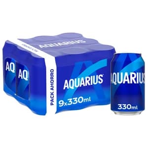 AQUARIUS Bebida isotónica con sabor a limón lata 330 ml pack de 9 latas