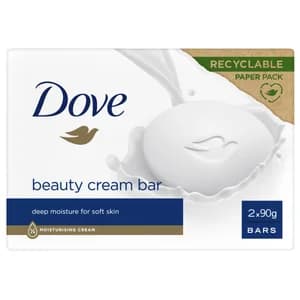 DOVE Beauty Pastilla de jabón de tocador con 1/4 de crema hidratante 2 x 90 g.