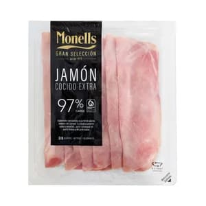 MONELLS Gran selección Jamón cocido extra (97% carne), cortado en lonchas 140 g.