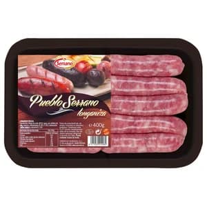 Bandeja de longanizas frescas blancas de pueblo, elaboradas sin gluten SERRANO 400 g.