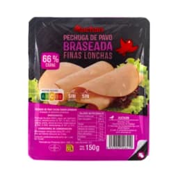 AUCHAN Pechuga de pavo braseada cortada en lonchas finas 150 g. Producto Alcampo
