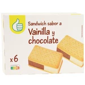 AUCHAN Sándwich de galleta relleno de helado sabor a vainilla y chocolate 6 x 100 ml. Producto Alcampo