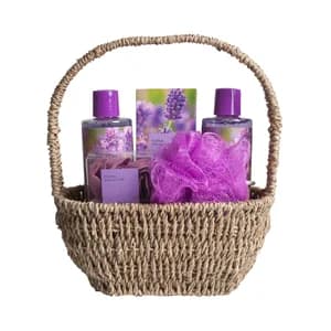 POKHARA Cesta con asas con productos para el baño con aroma a lavanda.