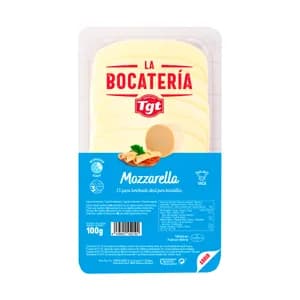 TGT La Bocatería Queso Mozzarella en lonchas 100 + 20 g gratis.