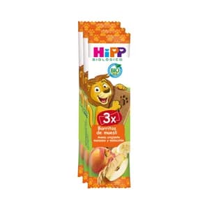 HIPP Biológico Barritas de cereales biológicos (avena) con fruta (manzana y melocotón) a partir de 12 meses 3 x 20 g.
