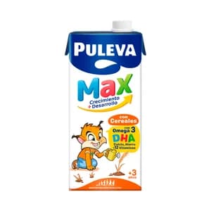 PULEVA Max crecimiento + desarrollo Bebida láctea infantil, enriquecida con cereales, calcio, hierro, 12 vitamínas y Omega 3 1 l.