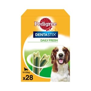 PEDIGREE Snacks dental para perros de talla mediana deja aliento a fresco PEDIGREE DENTASTIX 28 uds. 720 g.