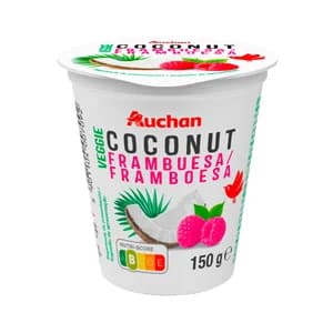 AUCHAN Producto vegetal de coco con frambuesa sin azúcar añadido 150 g. Producto Alcampo.