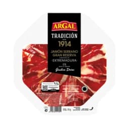 ARGAL Jamón serrano gran reserva (18 meses de curación), cortado en lonchas finas ARGAL Tradición 80 g.