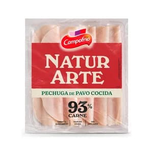 CAMPOFRÍO Naturarte Pechuga de pavo cocida, 93% cárnico cortada en lonchas 90 g.