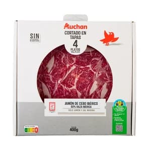 ALCAMPO CULTIVAMOS LO BUENO Estuche con sobres de jamón de cebo ibérico (50% raza ibérica), cortado en tapas 4 x 100 g.
