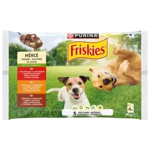 FRISKIES Al perro hu bolsa salsa pollo, cordero, buey 4x85g