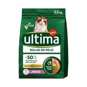 ULTIMA Alimento de gato seco bolas de pelo con sabor a pavo 2,5kg