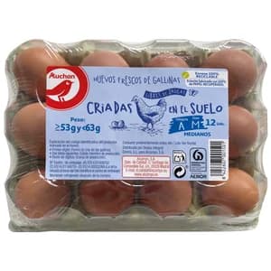 AUCHAN Huevos de gallinas sueltas en el gallinero clase M y cat. A 12 uds. Producto Alcampo