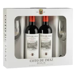 COTO DE IMAZ Estuche con 2 botellas de vino tinto reserva con denominación origen calificada Rioja + 2 copas.