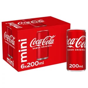 COCA COLA MINI Refresco de cola sabor original pack latas 6 uds de 200 ml.