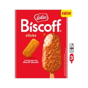 LOTUS Biscoff Helados de galleta caramelizada, con trozos de galleta caramelizada 3 x 90 ml.