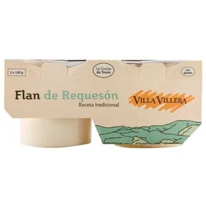 VILLA VILLERA Postre lacteo de flan de requesón, realizado sin glutén VILLA VILLERA 2 x 120 g.