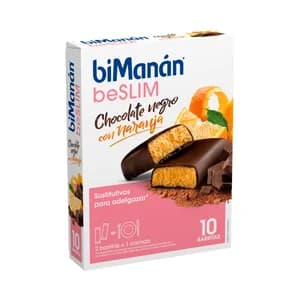 BIMANÁN Be slim Barritas sabor chocolate negro con naranja para el control de peso 10 uds.