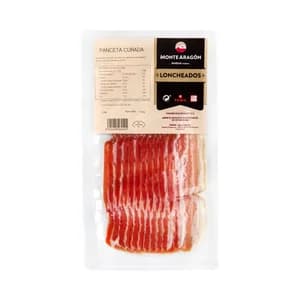 MONTE ARAGÓN Panceta curada cortada en finas lonchas y envasada al vacio MONTE ARAGÓN 100 g.