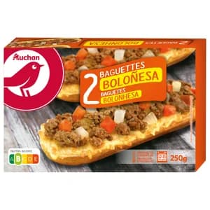 AUCHAN Baguettes con queso Edam, carne de vacuno, tomate y cebolla 2 x 125 g. Producto Alcampo
