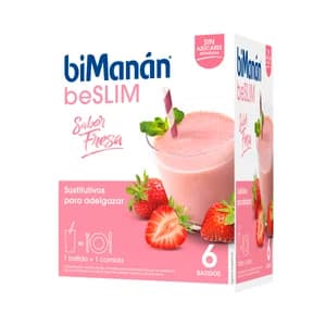 BIMANÁN Batido con sabor a fresa sin azúcares añadidos, sustitutivo de 1 comida BIMANÁN Be slim 6 uds.