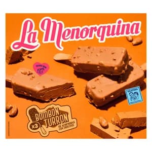 LA MENORQUINA Helado bombón de turrón de almendras con trocitos 3 x 100 ml.