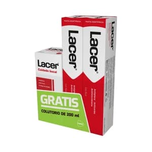 LACER Pasta de dientes con flúor y acción antiplaca (2x75 ml) + enjuague bucal de uso diario (200 ml) LACER.