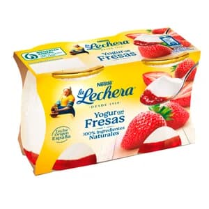 LA LECHERA Yogur natural con textura cremosa y fresas 2 x 125 g.