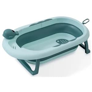 Bañera plegable con taza para enjuague, color verde, INTERBABY.