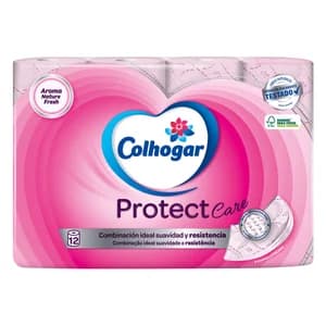 COLHOGAR Papel Higiénico Protect rosa tres capas 12 uds.