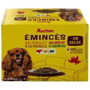 PRODUCTO ALCAMPO Alimento completo para perros adultos a base diferentes carnes 12 x 100 g.