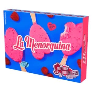LA MENORQUINA Helado de frambuesa recubierto de yogur 3 x 100 ml.