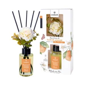 AMBAR Ambientador perfumador de varillas con flor (Mikado), con aroma a flor de azahar 75 ml.