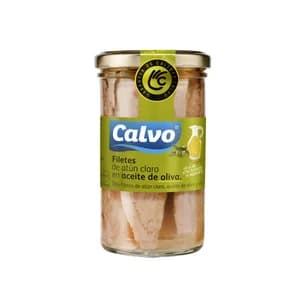 CALVO Atún claro en aceite de oliva en filetes frasco de 163 g.