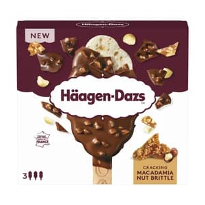 HÄAGEN-DAZS Bombón de helado de vainilla con trocitos de nueces de Macadamia 3 x 80 ml.