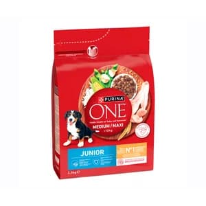 PURINA ONE Alimentación de perro medium-maxi junior pollo y arroz 2,5 kg.