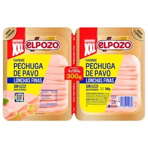 EL POZO Fiambre de pechuga de pavo cocida, cortada en lonchas finas 2 x 150 g.