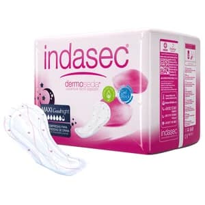 INDASEC Compresas de incontinencia maxi noche para pérdidas de orina severas INDASEC Dermoseda 12 uds.