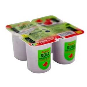 AUCHAN Postre a base de bebida de soja fermentada, con frutos rojos 4 x 100 g. Producto Alcampo