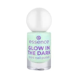 ESSENCE Glow in the dark tono 01 verde menta claro brillante Mini esmalte de uñas que brilla en la oscuridad.