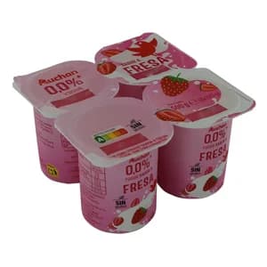 AUCHAN Yogur desnatado sin azúcares añadidos sabor a fresa 4 x 125 g Producto Alcampo.