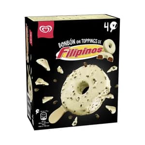 FRIGO Bombón helado de galleta con cobertura y trocitos de Filipinos 4 x 62 ml.
