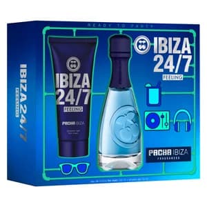 PACHA Ibiza 24/7 feeling Estuche para hombre con colonia (100 ml) y gel de baño o ducha (75 ml).