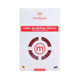 MONTE ROBLE Lomo de bellota ibérico (50% raza ibérica), cortado en lonchas MONTESANO 100 g.