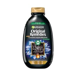 ORIGINAL REMEDIES Carbón magnético de Garnier Champú equilibrante sin siliconas, para raices grasas y puntas secas 600 ml.