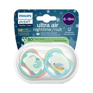 AVENT Ultra air nighttime de Philips Chupetes de 6 - 18 meses, con tetina con diseño ortodóntico y que brillan en la oscuridad 2 uds.