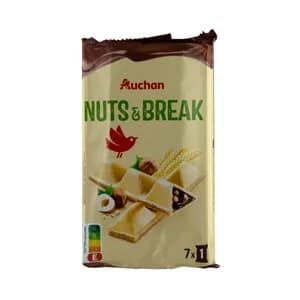 PRODUCTO ALCAMPO Nuts % break Galletas rellenas de crema de avellanas y arroz inflado 105 g.